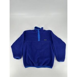 Vintage Patagonia Sweater Youth Snap Button Pullover Fleece Size 11/12 Blue